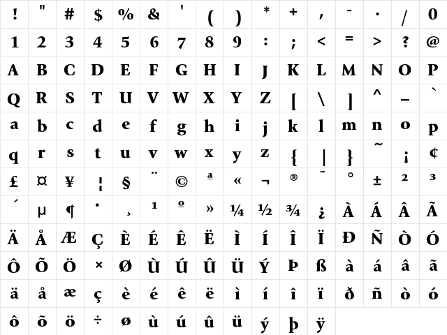 GiovanniEF Black  glyph index