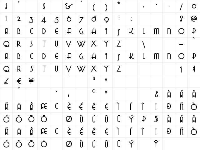 GradoGradooNF Regular  glyph index