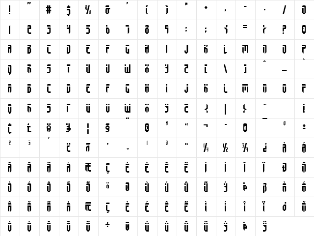 Fedyral Regular  glyph index