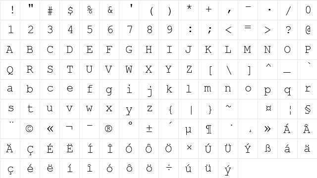Courier New CE Regular  glyph index
