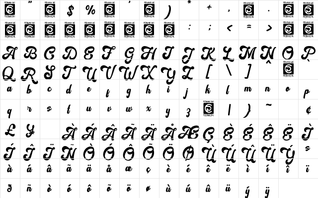 Vintage Party FreeVersion Regular  glyph index