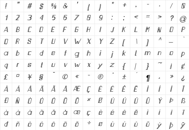 Walterson Italic Regular  glyph index