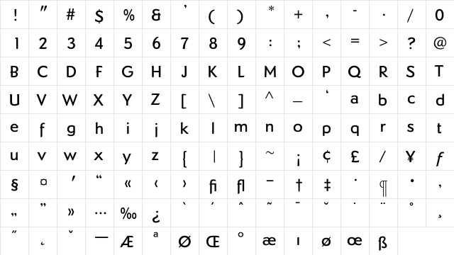 DundeeMedium Regular  glyph index