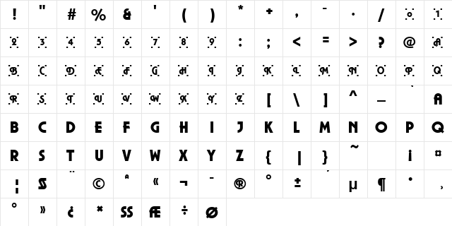 URWPlanaCamDUlt Regular  glyph index