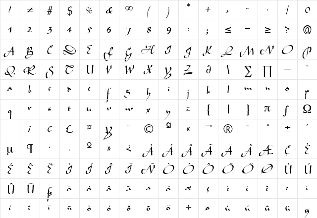 Legend DB Medium  glyph index