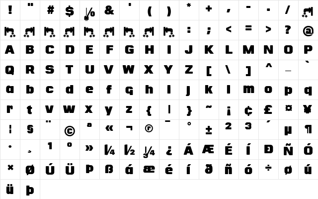 Fontanero Regular  glyph index