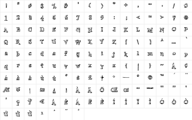 OWONeoHumanOutline Regular  glyph index