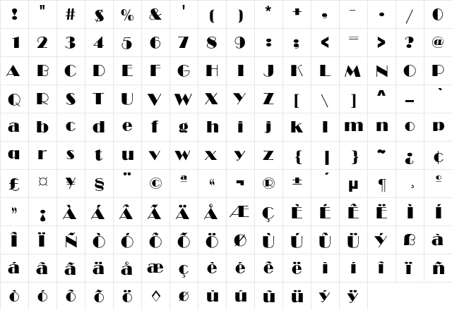 TimesSquare Regular  glyph index