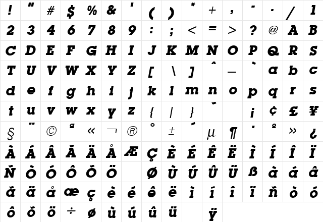 Lubalin Bold Italic  glyph index