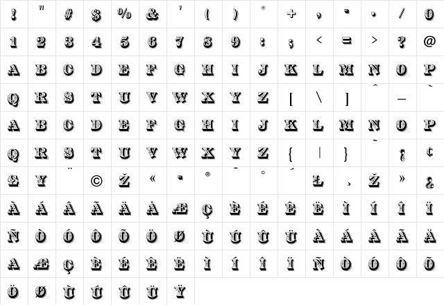 DiamondInlay-Regular Regular  glyph index