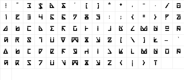 Nick Turbo Bold Laser Bold Laser  glyph index