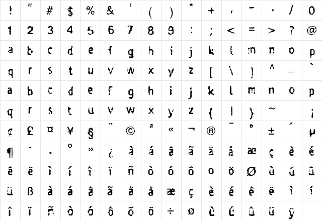Taigatrust Regular  glyph index