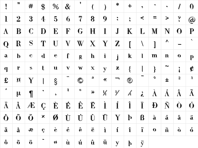 IntellectaBodoned Two Regular  glyph index
