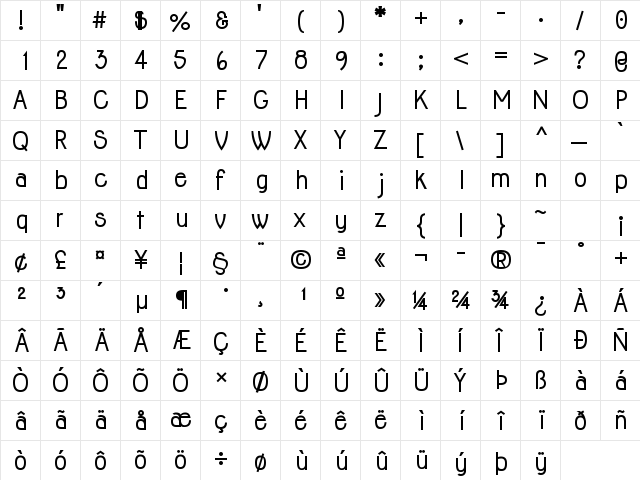 Jolly Bold  glyph index