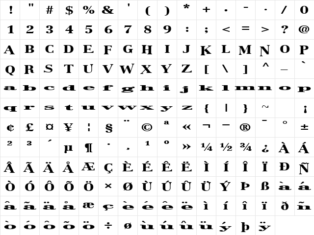 BostonLifeToday1 Regular  glyph index