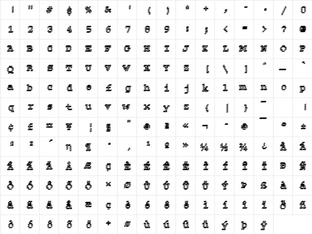 Rough24 Becker Regular  glyph index