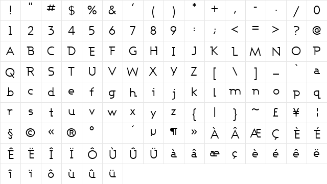 AshbyGL Regular  glyph index