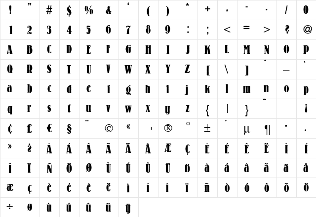 LouisCd Bold  glyph index