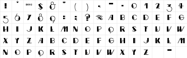 DXS Roco Regular  glyph index
