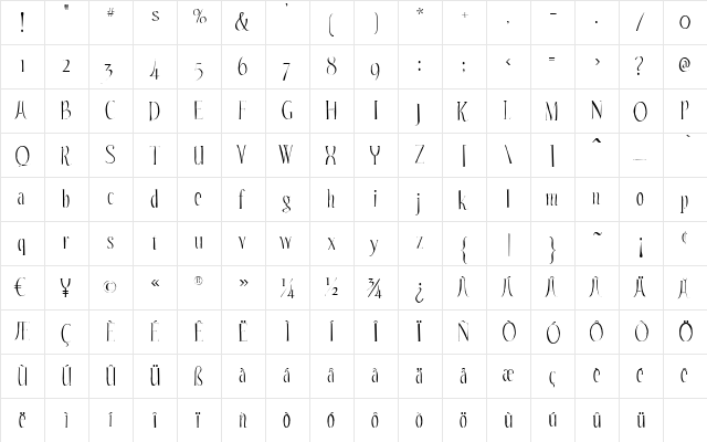 Echelon Gaunt Regular  glyph index