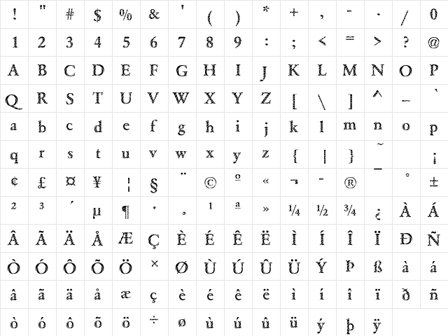 DTCGaramondM25 Regular  glyph index