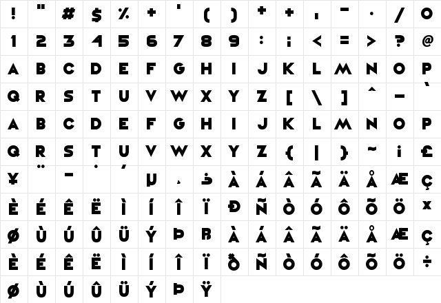 Vampire Raves Regular  glyph index