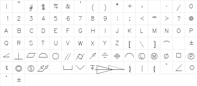 SWGDT Regular  glyph index