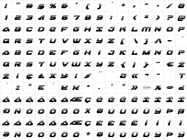 Skyhawk Halftone Italic Italic  glyph index