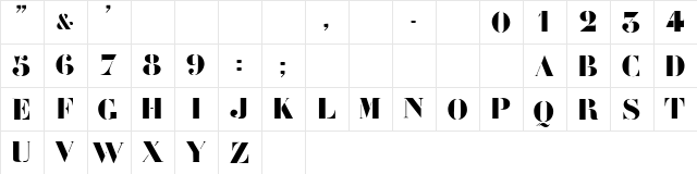 Charrette Regular  glyph index