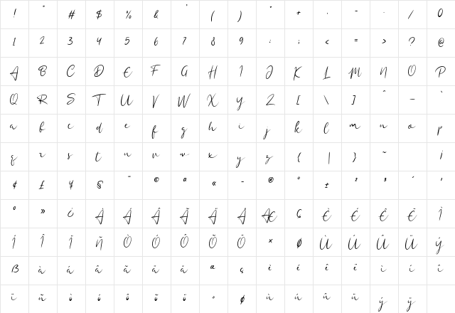 Divalia Regular  glyph index
