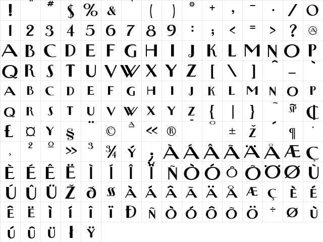 NewyorkertypeBold Regular  glyph index