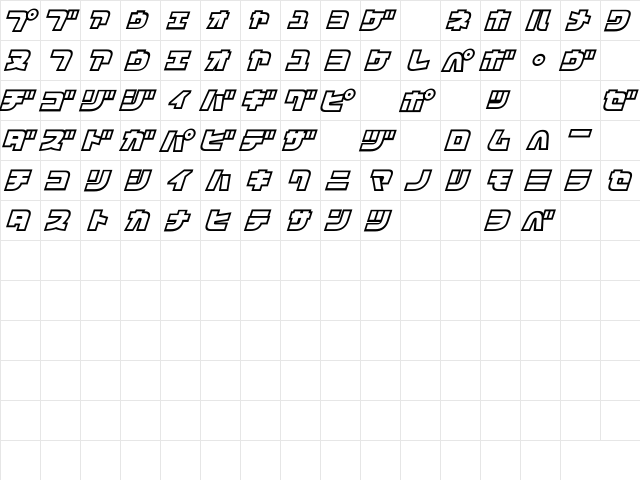 D3 Cosmism Katakana Oblique Regular  glyph index