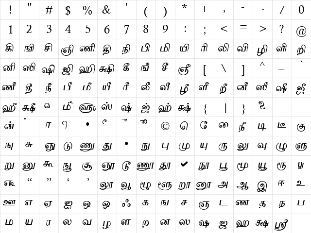 TAMMaduram Normal  glyph index