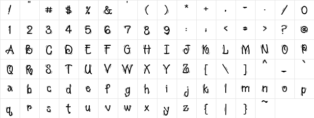 PC Dazzle Tremor Regular  glyph index