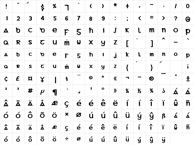 Gael B Bold  glyph index