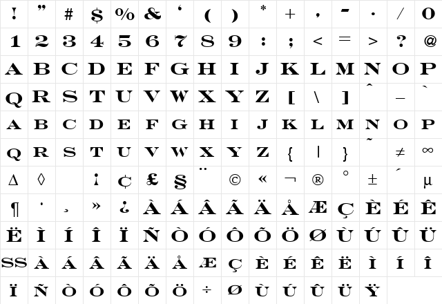 GravureRoman Bold  glyph index