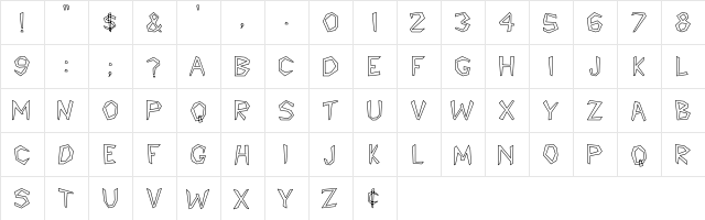 Cavemann Ho Regular  glyph index