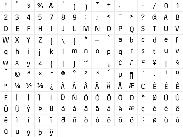 Xenu Regular  glyph index