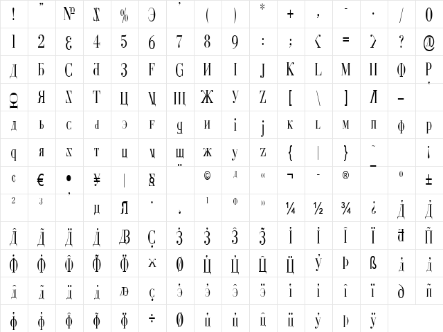 Cyberia Condensed Condensed  glyph index