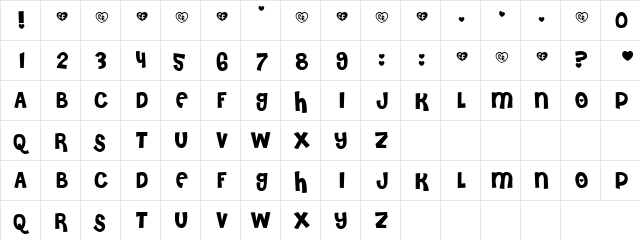Ruby Regular  glyph index
