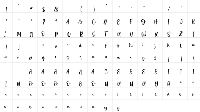 Natusha Bayor Regular  glyph index