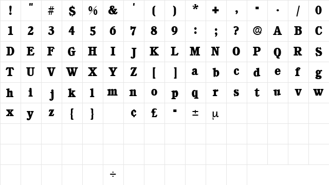 ChoreaDisplaySSK Regular  glyph index