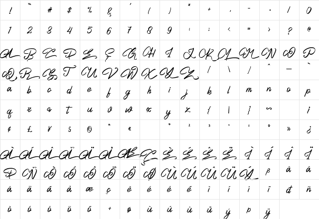 Eastblue Regular  glyph index