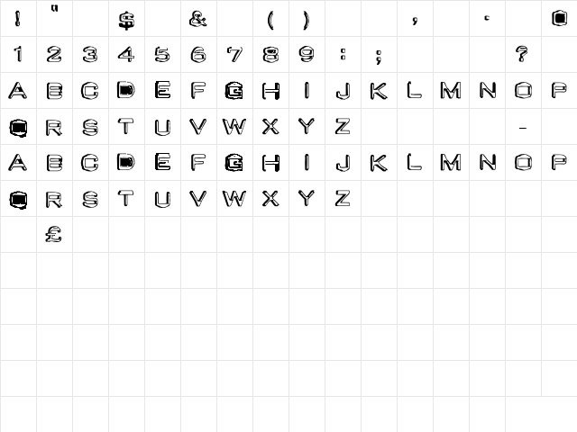 Valu Old Caps Regular  glyph index