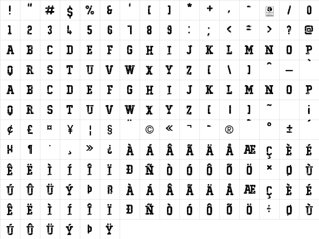 Typo College Destroyed Demo Regular  glyph index