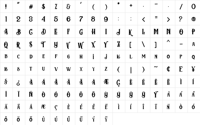 Cosiris cure Regular  glyph index