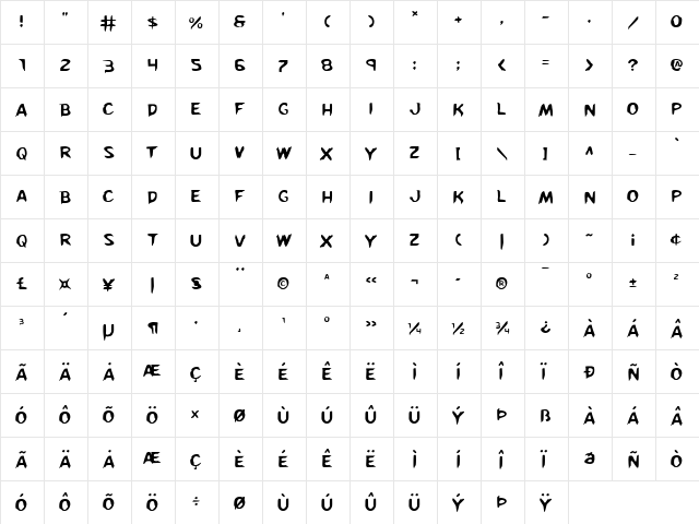 Kreeture Regular  glyph index