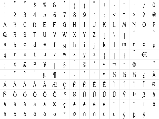 KeiraThin Normal  glyph index