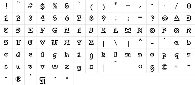 DublonBrusC Regular  glyph index