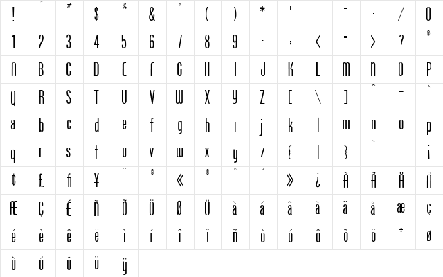 Phoenix One Regular  glyph index